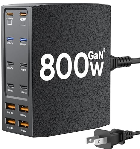 USB Charging Station (600W),12-Port USB C Charger Block with Dual 100W PD USB-C Fast Charging Station Hub for MacBook Pro/Air/All iPad Phone 17/16 15/14/13/Pro Max/Samsung Galaxy Note (Black)
