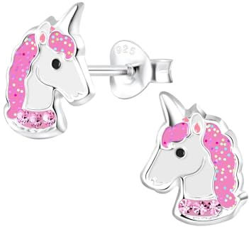 Monkimau Mädchen Ohrringe Einhorn | Ohrstecker aus 925 Sterling Silber | Kinderohrringe hypoallergen