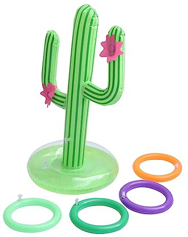 Hemobllo Cactus Inflable de Imitación de PVC Verde para Fiesta Piscina Almacenamiento Compacto y Anillos para Lanzar, Adecuado para Otras Ocasiones