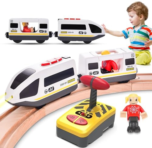 Dhqkqg Eisenbahn Kinder Elektrisch, Batteriebetriebener Zug Magnetanschluss, Lernspielzeug RC Zug mit Sound- und Lichteffekten, kompatibel mit Thomas, Brio, Chuggington
