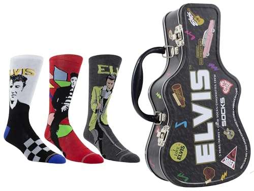 PERRI'S SOCKS - Licensed Guitar Tins with 3 Pairs of Socks, White/Red/Charcoal, 5-12 UK