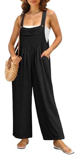 IWOLLENCE Dungarees for Women UK Summer Jumpsuits Playsuit Overalls Pregnancy Maternity Loose Casual Holiday Wear with Side Pockets Adjustable Straps (Black, L)
