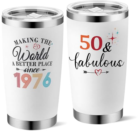Yuecda 50th Birthday Gifts for Women Her, 1976 50th Birthday Decorations for Woman, 50 Year Old Birthday Gift Ideas, 20 oz Stainless Steel Vacuum Insulated Tumblers