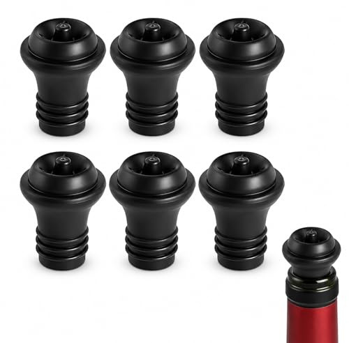 6 Pcs Vacuum Wine Stoppers, Gray Reusable Wine Saver Vacuum Seals for Bottles, Airtight Wine Preserver with Pump Compatibility, Rubber Wine Bottle Stoppers