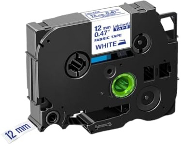12-mm-Etikettenband zum Aufbügeln aus Stoff mit Schwarz und Rot auf Weiß, kompatibel mit den Etikettendruckern PT-H110, FA3R, FA231 und FA3(Blue on White)
