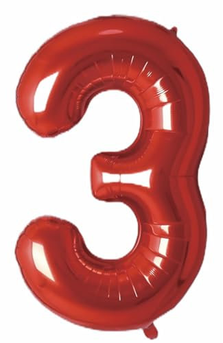 Folienballon Zahl 3 (Rot) von Trendario - XXL Riesenzahl 100cm Ballon - Helium Luftballons für Geburtstag, Partydeko, Hochzeit (Zahl 3, Rot)