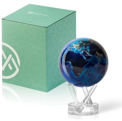 MOVA Selbstrotierender Globus, Erde bei Nacht Signatur (6) | rotierender Solar-Globus, ohne Batterien oder Kabel, Geschenk für Geografie-Fans, Premium-Kinetikdisplay, Schreibtischdeko