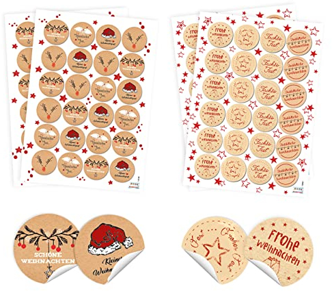 Logbuch-Verlag 96 Frohe Weihnachten Sticker rund 4 cm rot weiß schwarz Weihnachtsaufkleber Set