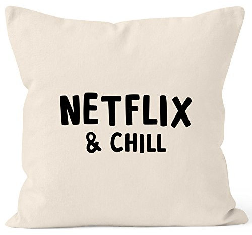 MoonWorks Kissen-Bezug Netflix and chill Kissen-Hülle Deko-Kissen Baumwolle Natur Unisize