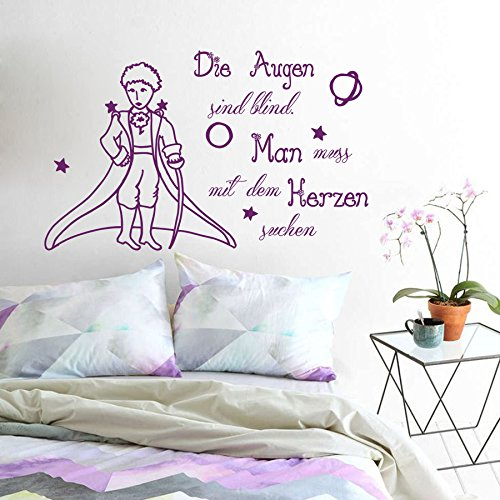 Vinyl Wandtattoo Der kleine Prinz Zitat Die Augen Sind Blind Man Muss Mit Dem Herzen Suchen Planet Sterne Antoine de Saint-Exupery Sprüche Wandaufkleber Wandsticker Wanddekoration Kinderzimmer A620