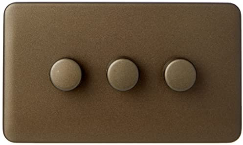 Schneider Electric Lisse Screwless Deco - 3 Gang Universal 2 Way Dimmer Light Switch, 250W/VA, GGBL6032CMBS, Mocha Bronze