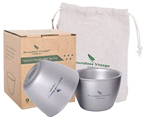 iBasingo 40ml Kleine Doppelwandige Titan Teetasse Leichte Espressotasse Mini Wine Sake Tasse Wiederverwendbares Outdoor Camping Reise Langlebiges Trinkgeschirr Tragbares Geschirr 2 Stück/set Ti3089D