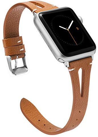 Wearlizer Brown Leather Strap Compatible with Apple Watch Strap 41/38/40/42mm iWatch Womens Mens Triangle Hole Sport Straps Wristband Cool Replacement Bracelet SE Series 10 9 8 7 6 5 4 3 2 1