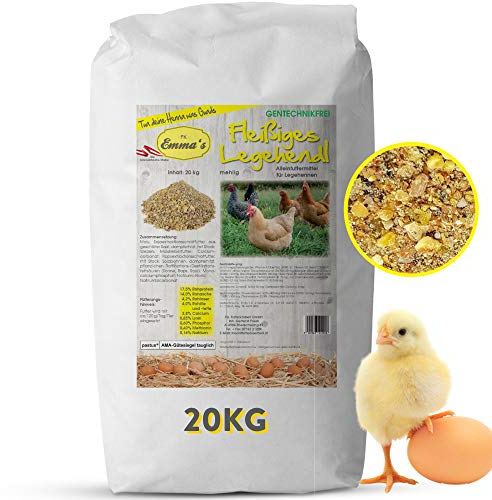 Emmas Hühnerfutter 20kg Fleißiges Legehendl | mehlige Form | Alleinfuttermittel für Legehennen | ohne Gentechnik | hergestellt in Österreich | ausgewogenes Futter für eine artgerechte Ernährung