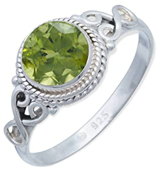 mantraroma Damen Ring 925 Silber Peridot Edelstein grün Schnörkel