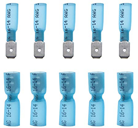 Yosawo 100 pieces Fully Insulated Heat Shrink Spade Connectors Quick Disconnect Female/Male Wire Crimp Terminals 16-14 AWG Blue (RSGML)