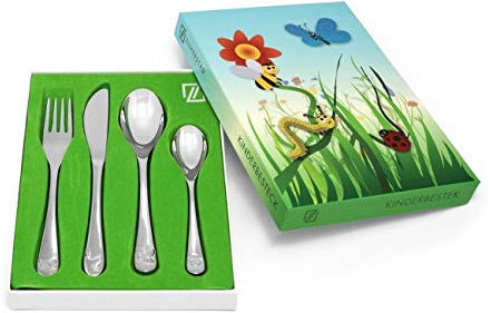 Design Posate per Bambini 4 Pezzi Argento in Acciaio Inox Nome Motivo di Incisione