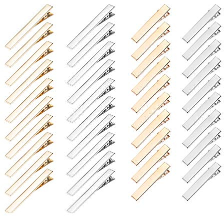 Lot de 40 pinces à cheveux plates en métal pour loisirs créatifs accessoires de moulage dorés, argentés, bec de canard pour la fabrication de pinces à cheveux en résine acrylique