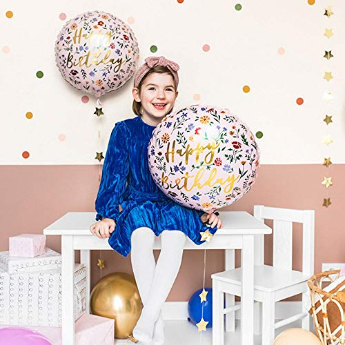 Folienballon Happy Birthday 35cm rund Blumen Schriftzug Helium Luftballon Kindergeburtstag Garten