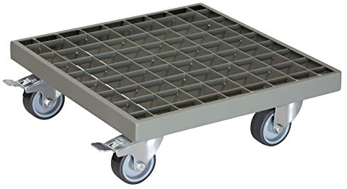 Wagner Pflanzenroller Industrial Style 29 x 29 x 9,5 cm I Blumenroller für Innenbereich + Außenbereich I Kübelroller aus beschichtetem Stahl Gitterrost, grau I Tragkraft 200 kg - 20701601