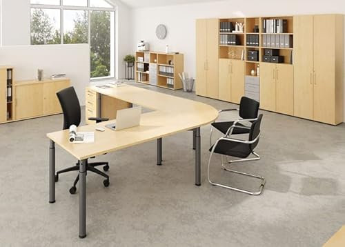 Schreibtisch 4Fuß-rd.80x80cm Nussbaum/Silber