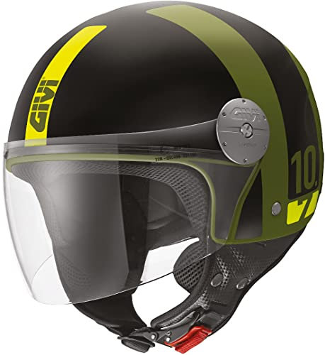 GIVI 10.7 Mini-J Concept Casco a getto (Black Matt/Green,M (58))