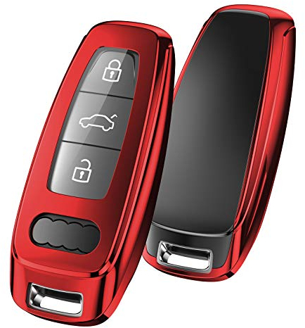 OATSBASF Schlüsselhülle Geeignet für Audi,Autoschlüssel Hülle für A6L A6 A7 A8 Q7 Q8 E-Tron 2019 2020 Silicone TPU Schutzhülle (Rot)