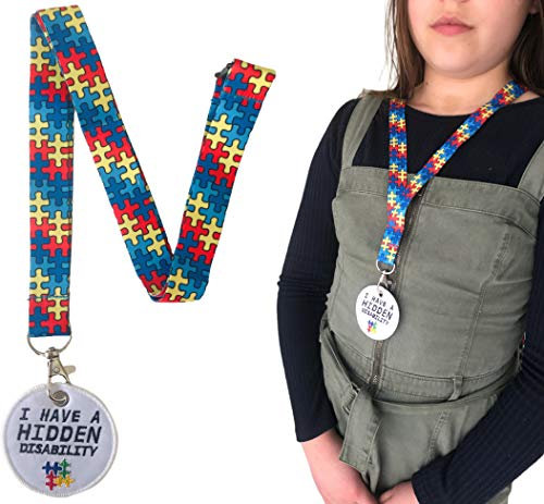 20mm Autism Awareness Jigsaw Puzzle Lanyard & White Matching Round Stitched Badge - Adult Size