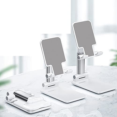 Phone Holder with Adjustable Height and Angle, Portable and Stable Phone Stand for Desk Plastic Mobile Phone Stand Adjustable Desktop Phone Holder Dock (White)