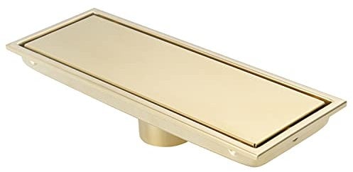 DEOKXZ Linear Shower Drain Pipe 12 Inches Brushed Gold, with Tile Insert Grille, Detachable Hidden Cover, SUS304 Stainless Steel Rectangular Floor Drain