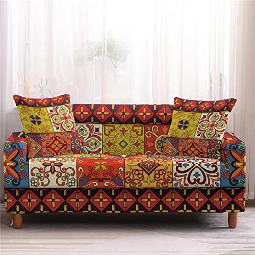 ZAHHYG Sofa Überzug 1sitzerRotbrauner Ethno-Stil Sofabezug Sofaüberwurf Stretchy Couchbezug Sofa Bezug Ecksofa Überwurf Sofabezüge Antirutsch Sofahusse Jacquard Sofaüberzug (90cm-140cm)