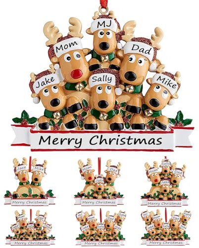 Addobbi Natalizi Personalizzati 2024 Cervo Palline di Natale con Nome Personalizzato Addobbi Natalizi Albero di Natale Decorazioni Natalizie Personalizzate,Famiglia di 6