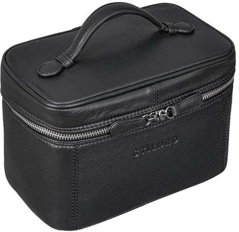 STILORD 'Aden' Kulturbeutel Leder Groß Waschtasche Toilettentasche Reise Kosmetiktasche mit Allround Reißverschluss und Henkel Vintage Echtleder, Farbe:schwarz