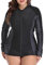 CharmLeaks Plus Size Rash Guard for Women Front Zipper Long Sleeve Beach Wear Top Black XXL
