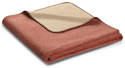 biederlack® samt-weiche Kuschel-Decke aus Baumwollmischgewebe I Made in Germany I Wohndecke Double Optic - Hellrot-Beige I Öko-Tex I nachhaltig produzierte Sofa-Decke I Couchdecke 150x200 cm