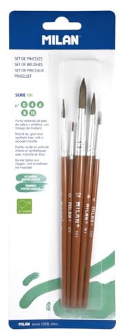 Blisterpackung mit 5 runden Pinseln (Ziegenhaar und Synthetik) Serie 101 Nr. 0,4, 6, 8 und 12