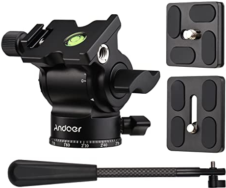 Andoer Fotocamera Compatta Video Testa Fluida Pan Tilt Testa del Treppiede Panorama Testa a Sfera Supporto per Treppiede Lega di Alluminio Vite da 1/4 di Pollice 10kg/22lbs Capacità di Carico