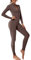 OEAK Damen Sport Jumpsuit Lang Eng Yoga Overall Langarm V-Ausschnitt Playsuits mit Reißverschluss Jogging Strampler Hosenanzug Trainingsanzug,Kaffee,M
