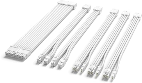 Sirlyr Pearl White PSU Extension Cable Kit - 16AWG 24Pin ATX /8 (4+4) Pin EPS CPU /8 (6+2) Pin PCI-E GPU PSU Cables 6Pc