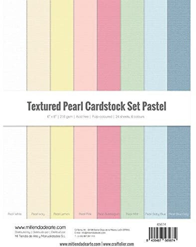 Craftelier - Set 24 Kartonbögen Perlglanz Pastell Textur Kartenherstellung, Scrapbooking und Bastelprojekte | Gewicht 216 Gramm | Größe 15,24 x 20,32 cm (6 x 8)