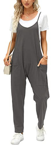 Ebifin Latzhose Damen Arbeitshose Sommer Lose Overall Jumpsuit Ärmelloser Latzhosen mit Große Taschen.Dunkelgrau.M