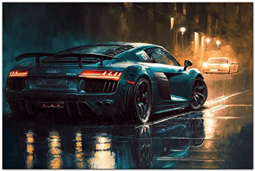 Printonia Leinwand-bild 120x80cm Audi R8 Abstrakt Art Sportwagen Automobil Bilder Deko Dekoration Wandbild Kunstdruck