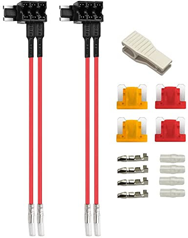 Gebildet 2pcs Mini Fusibles à Double Port 12V/24V Add-a-Circuit, Mini Porte-fusible à Lame Arrière avec Faisceau de Câbles Double, 4pcs Mini Fusibles (5A/10A) et Extracteur de Fusibles