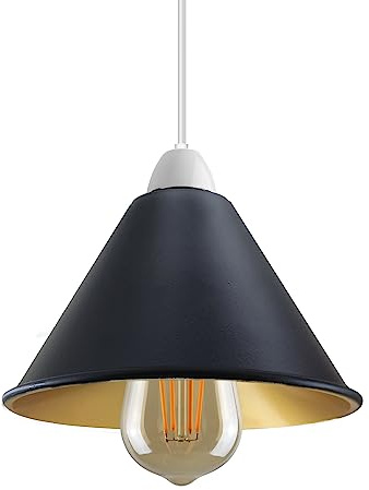 Retro Metall Lampenschirme Vintage Stil Decke Insel Lampe Pendelschirm Nicht Elektrisch 30 cm Einfach Fit Gebogen Küche Lampenschirm Büro Wohnzimmer Licht Schatten mit Reduzierring (S4-Schwarz & Gold)