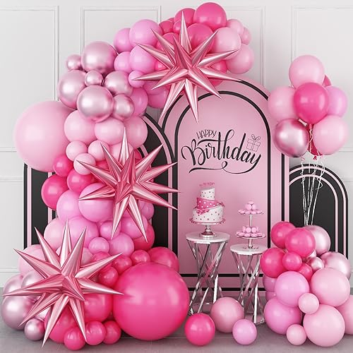 Luftballon Girlande Rosa, 112 Stück Rosa Ballon Girlande mit Rosa Explosionsstern Folienballons, Luftballons Metallic Rosa Pastell Rosa Hellrosa Party Ballons für Mädchen Geburtstag Partydekoration