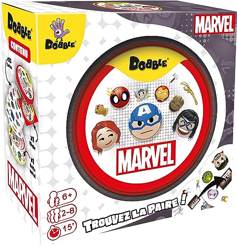 Asmodee - Dobble: Marvel Emoji offiziell – Gesellschaftsspiel – Schnelligkeits- und Beobachtungsspiel – Familienkartenspiele – Spiele für Kinder ab 6 Jahren – 2 bis 8 Spieler – französische Version