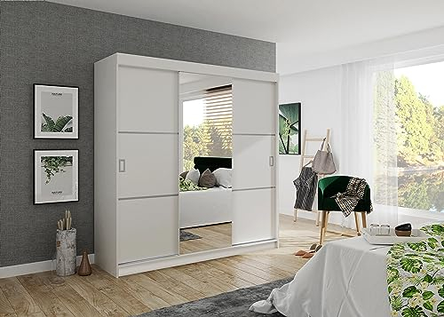 KIER FURNITURE Bill Kleiderschrank – Schlafzimmer – Kleiderstange – Schlafzimmerschrank – Kleiner Schrank – Kleiderschränke – 200x205x59 cm – Kleiderschrank Weiß