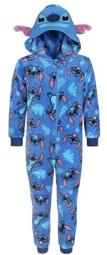 Stitch Disney Pigiama Intero in Pile Blu per Bambini, Onesie con Cappuccio Oeko-Tex 3-4 Anni