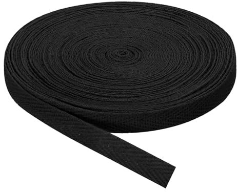 QUARKZMAN Schrägband, 1 Stück 11 Yard x 8mm - Baumwollstoffband, Rolle Schrägband für Kleidung, Accessoires, Taschen (Schwarz)