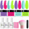 Honey Joy Dip Powder Nail Kit Starter,4 Colors Spring Summer Neon Bright Green Purple Dipping Powder Liquid Set with Base Top Coat for Nail Art Manicure Salon DIY No LED Nail Lamp Needed，Dip-7pcs-02